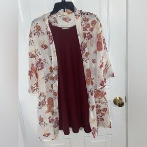 Simple maroon dress with floral wrap